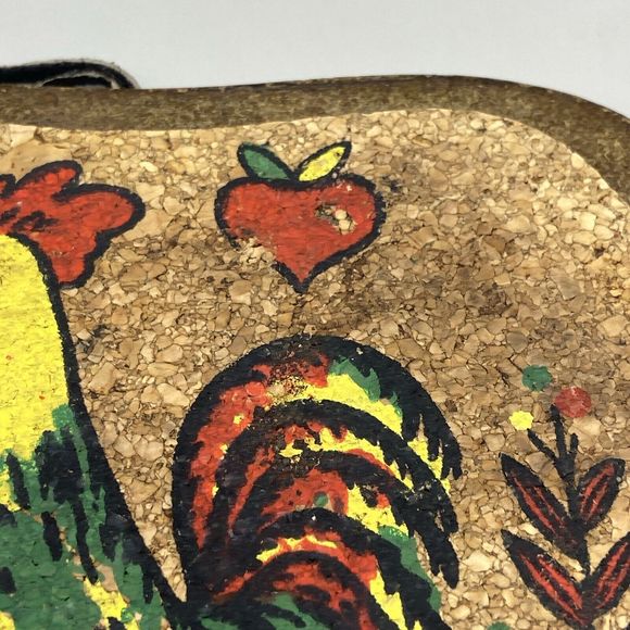 Vintage 60s Hand Painted Folk Art Wood / Cork Hot Plates Trivets (2) Apple Shape - Picture 7 of 10